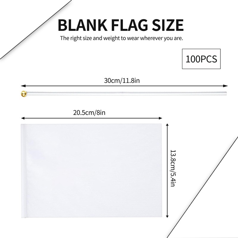 100 Pack Sublimation Flags Blank, White Flag Blank Flag Small