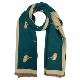 OgLuxe Women Ladies Cashmere Blend Soft Warm Blanket Comfy Winter Long Cosy Robin Print Bird Shawl & Wrap Scarf TEAL