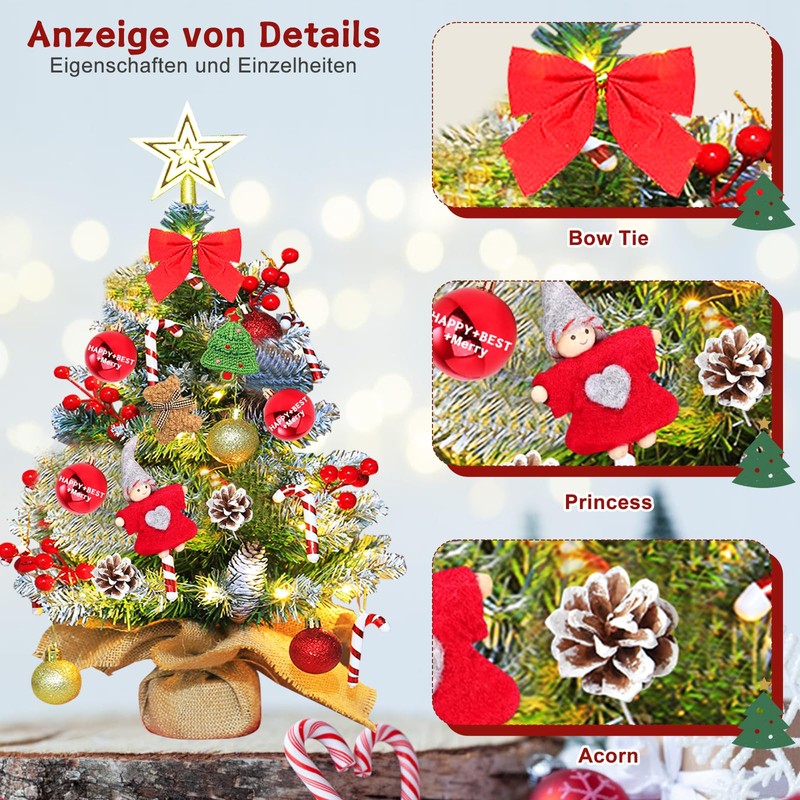 UCAMP Mini Small Christmas Tree, Artificial Christmas Tree with Lighting,
