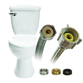 Fluidmaster B4T16U Toilet Connector With Size Adaptors, Braided Stainless Steel - 3/8 Compression, 7/16 Compression, 1/2 Compression, or 1/2 F.I.P. Thread x 7/8 Ballcock Thread, 16-Inch Length, Iron