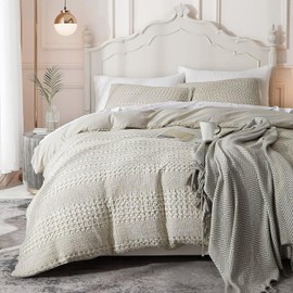 Ivellow Duvet Cover King Waffle Weave Duvet Cover Set 100% Cotton Textured Khaki King Duvet Cover Cozy Soft Breathable Skin-Friendly Luxury Comforter Cover Bedding Set All Season 104"x90"