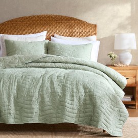 R.SHARE Farmhouse Decor Quilt Bedding Set Queen Size Sage Green, Country Floral Bedspread, Flower Bedding with Pillow Shams, Rustic Nature Lightweight Coverlet Spring Summer