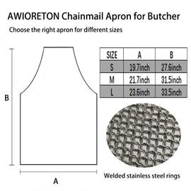 AWIORETON Chainmail Apron for Butcher, Cut Resistant Apron for Meat Cutting, Food Grade Stainless Steel Metal Mesh Apron with Adjustable Strap (Medium)