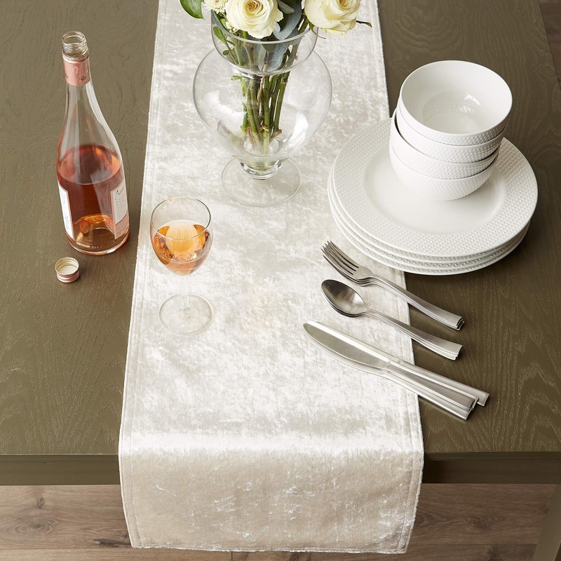 DII Velvet Collection Tabletop, Table Runner, 14x72, Cream
