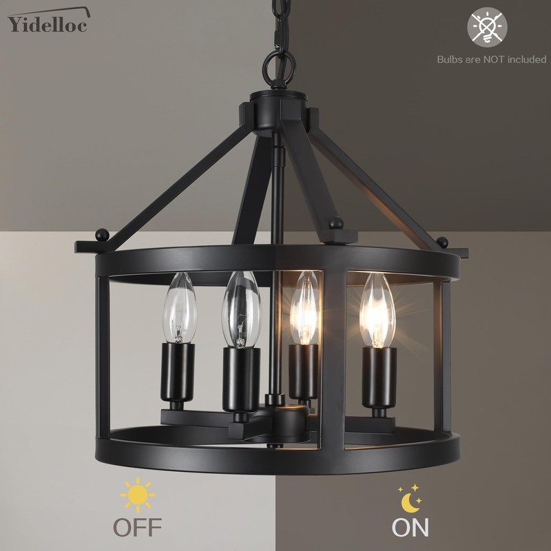 Yidelloc Farmhouse Light Fixtures Round Cage Chandeliers 4 Lights E12