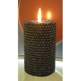 80 Hour-6 Inch Natural Beeswax Hybrid Pillar Glitter Candle, Black Onyx Color