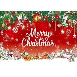 AIIKES 7x5FT Merry Christmas Backdrop Christmas Photo Backdrop Red Winter Christmas New Year's Eve Family Party Decoration Backdrop XY75