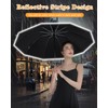 Lantusire Automatic Rain Umbrella with Reflective Strip, Large Windproof Folding