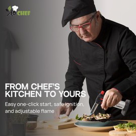 Jo Chef Kitchen Torch With Butane included, Refillable Butane Torch, Creme Brulee Torch, Blow Torch Lighter gun With Safety Lock & Adjustable Flame, 3 Cans Included