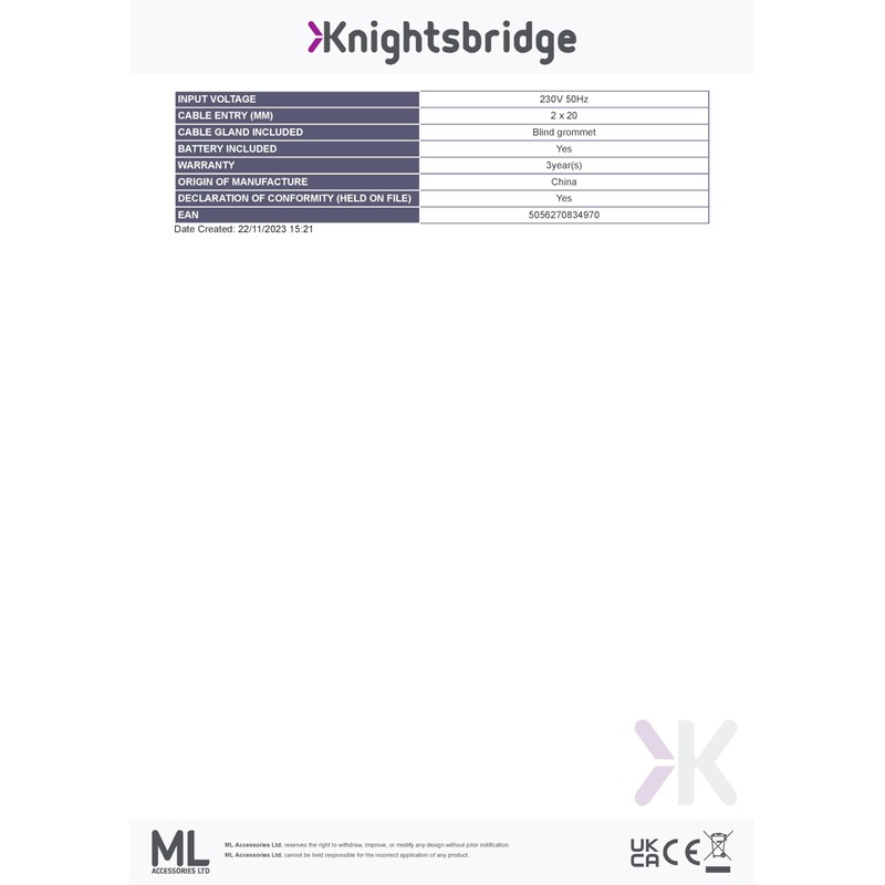 Knightsbridge 230V IP65 4W LED Emergency Self Test Bulkhead