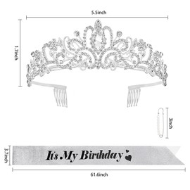 Amaiver Silver Birthday Tiara Crown for Women Girls Its My Birthday Sash Party Decoration Silver Tiara and Crown Party Gifts Supplies Birth Accessories