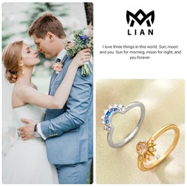 925 Sterling Silver Sun and Moon Ring Set, Sparkling Sun Moon Ring, Friendship Promise Matching Rings, Anniversary Birthday Gifts for Women 9