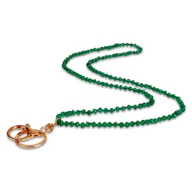 SPUNKYsoul Pretty Cute Colored Necklace Beaded Lanyard for id badge key keychain with Beads for Women and Teachers(Emerald Elegance/Green)