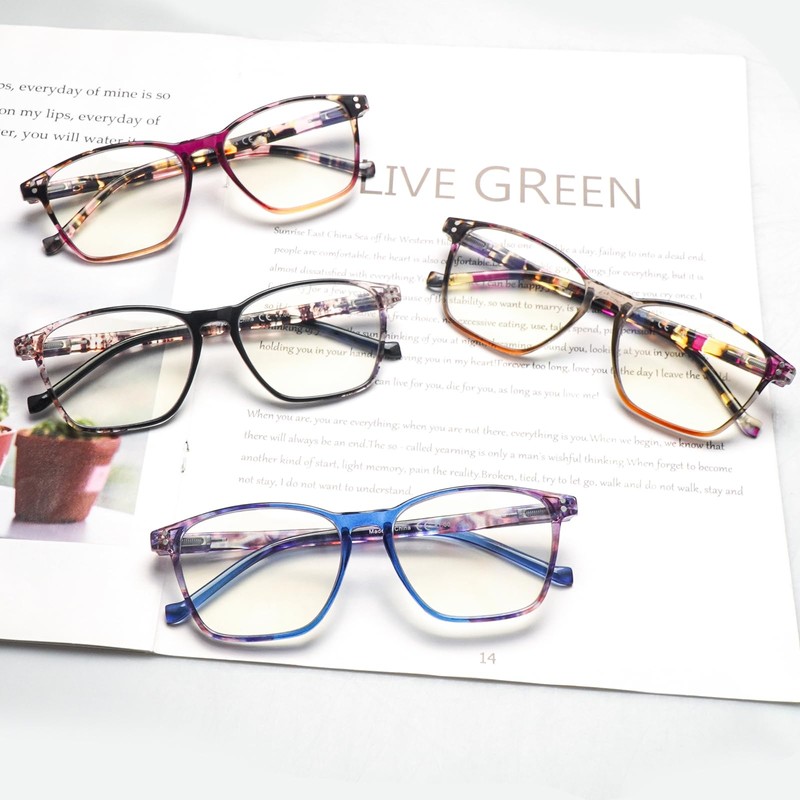 STASTEND 4 Pack Progressive Multifocus Reading Glasses Blue Light Blocking