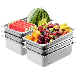 VEVOR 6 Pack Hotel Pans, Full Size Anti-Jam Steam Pan, 0.8mm Thick Stainless Steel Restaurant Steam Table Pan, 6-Inch Deep Commercial Table Pan, Catering Storage Food Pan, for Industrial & Scientific