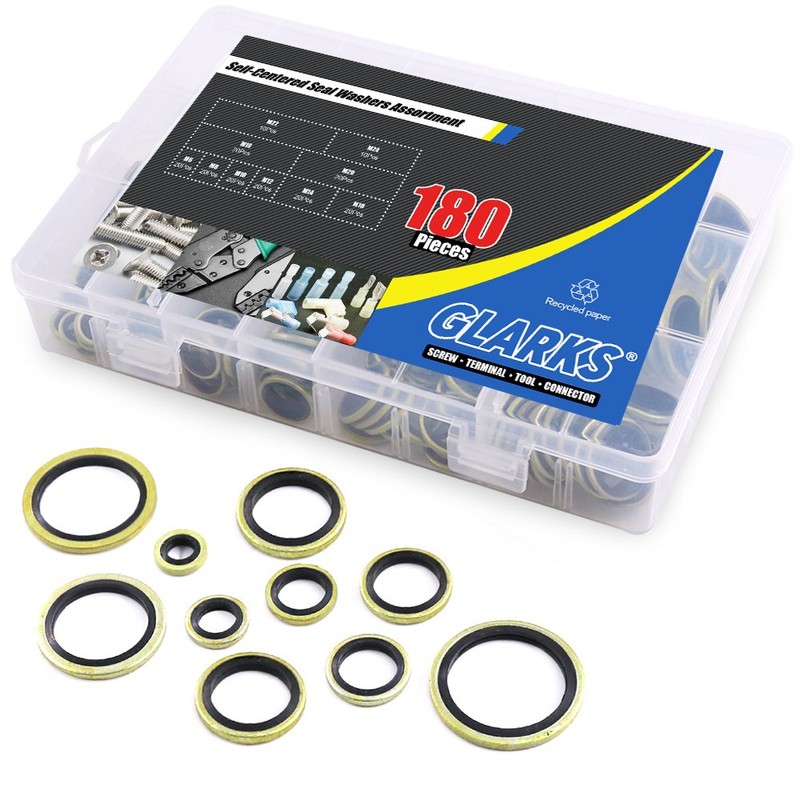 Glarks 180Pcs Dowty Bonded Seals Washers Assortment Set for Automotive,