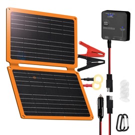 FIERYRED FieryRed 20W 12V Folding Solar Battery Trickle Charger Maintainer, 2-in-1 Portable Solar Trickle Charger with Built-in Charge Controller, Dual USB Fast Charging for Car Truck Boat Automotive Camping