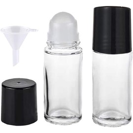 Pxiryanlow 2Pcs Black (30ML) Clear Empty Glass Essential Oil Roller Bottles Vials Containers Refillable Roll-on Bottles with Funnel Refillable Containers Tools and Accessories, Refillable Containers