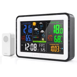 Tohsssik Weather Stations Indoor Outdoor Temperature Humidity Gauge, Large Color Display