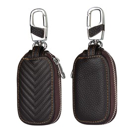 Copmob Multifunctional Genuine Leather Key Case, Coin Bag, Car Key Case, Household Key Bag, Zip, Key Case for Men and Women - A - Dark Brown, dark brown, Classic