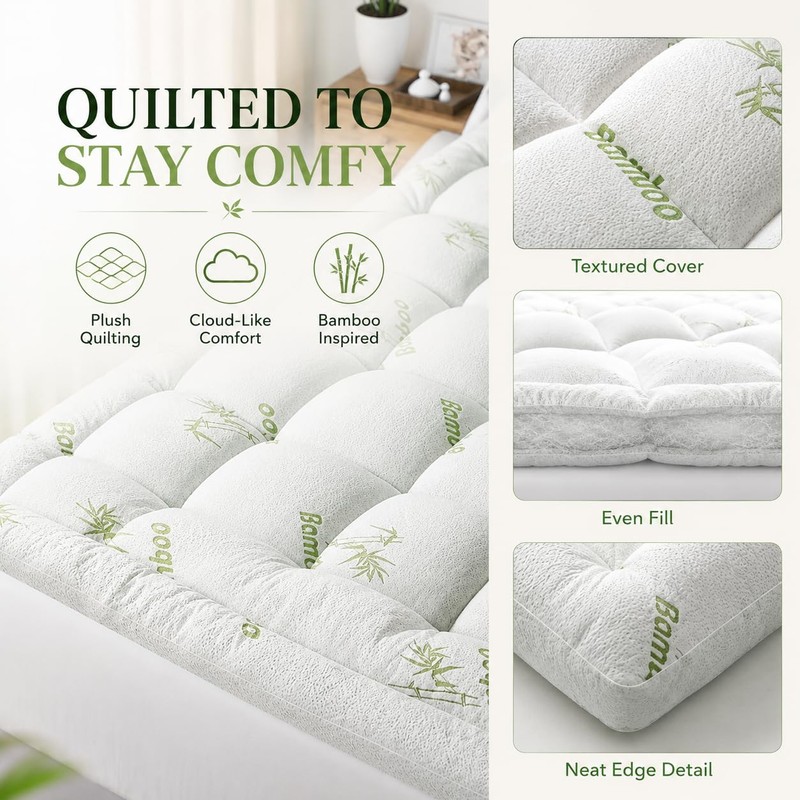 Bamboo Mattress Topper, Westmonth Mattress Pad, Cooling Thick Breathable Viscose