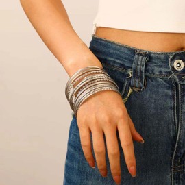 Wendalern Gold Bangle Bracelet Set for Women Multi Stacking Wide Bangles Indian Bollywood Rhinestone Thin Bangle Tennis Bracelets Ethnic Textured Twist Bracelets Wedding Outfit Jewellery, Metal