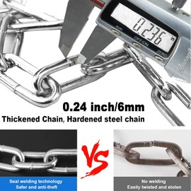 Chain Lock, Heavy Duty Anti-Theft Chain Lock, 2.72 Ft Security Locks with 6 Keys, Waterproof Lock Chain for Scooter, Motorcycle, Door, Gate, Fence