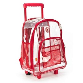 NiceAndGreat Rolling Clear Backpack Heavy Duty Bookbag Quality See Through Workbag Travel Daypack Transparent School Book Bags with Wheels Red