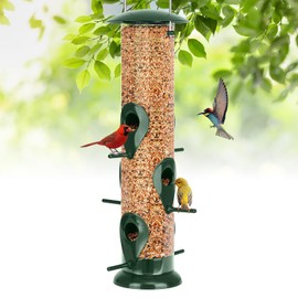 FEED GARDEN Metal Bird Feeder - 6 Port Tube Feeder for Outdoors, Heavy Duty Squirrel Proof with Metal Lid, Easy Fill & Clean, Weather Resistant, 13 Inch
