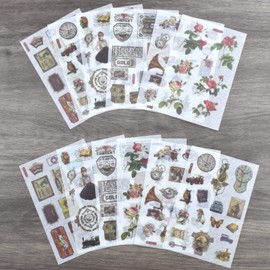 12 Sheets Vintage Washi Stickers Floral Retro Things Phonograph Old-Fashioned Camera Clock Coffee Machine Tickets Sticker for Scrapbooking Journaling Planners Journals Arts Crafts Collage Scrapbook