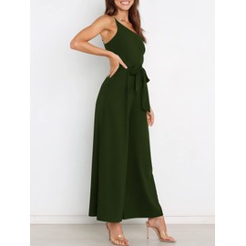 ANRABESS Women Summer Dressy Jumpsuits One Shoulder Sleeveless Casual Wide Leg Pants Romper Jumper 2025 Trendy Fall Outfits Army Green Medium