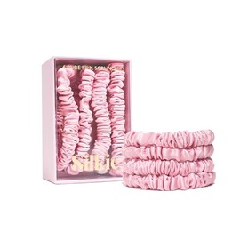 SILKIE Juego de 4 gomas elásticas para el pelo 100% pura seda de morera negra con bolsa de viaje, gomas para el pelo para el cuidado del cabello, cole