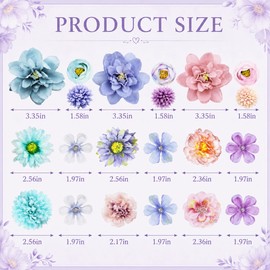 21 Pcs Handmade Silk Flower Hair Clips for Women Girl, Hawaiian Aesthetic Flower Clips, Rose & Peony Hair Accessories for Bride, Wedding & Daily Use