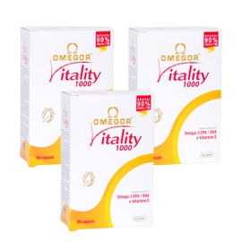 Omegor Vitality 1000 – Nahrungsergänzungsmittel mit 90% Omega 3 in Triglyceridform – Vitamin E – Für die Gesundheit von Herz, Sehvermögen und Gehirn – IFOS-zertifiziert – 60 Kapseln
