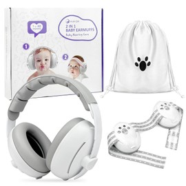 TOFFCAEA 2-In-1 Baby Headphones for Noise, Adjustable Baby Ear Protection with Stretchy Band (White)