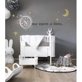 Once Upon a Time Story Book Quote Vinyl Wall Decal Removeable Baby Girl Nursery Fairy Tale Design Sticker (Pink, Gold, Black, 31x66 inches)