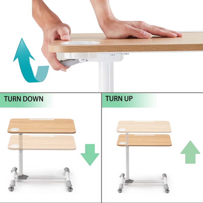 ETHU Overbed Table with Wheels, Rolling Tray Table, Hospital Bed