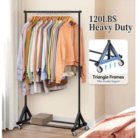 SLEEPING LAMB Heavy Duty Clothes Rack, Rolling Clothing Racks for Hanging Clothes Metal Garment Racking With Wheels, Clothes Hanger for Coats, Shirts, Sweaters Wardrobe Rack (Black)