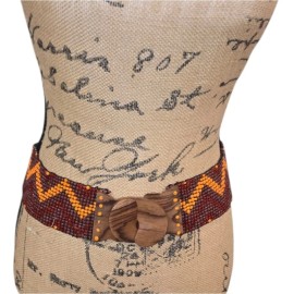 Handmade Handcrafted Beaded Belt with Wooden Buckle Tribal Chevron Small Medium New
