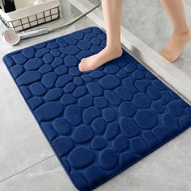 AMFUN Memory Foam Bathroom Bath Mat, Memory Foam Bath Mat, Washable Bath Mat, 40 x 60 cm, Absorbent Bath Mat, Machine Washable (Navy Blue)