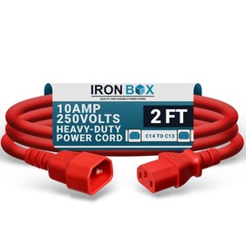 IronBox Electric C14 to C13 Power Cord - 10A/250V, 18/3 AWG SJT - UL Listed IEC Cable & Jumper Cords - Heavy Duty Power Extension Cord for Desktop Computer, Monitor, Projector, PDU & More (2ft, Red)