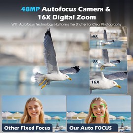 Digital Camera, 4K 48MP Autofocus Compact Digital Camera with 32G Memory Card 16X Digital Zoom, Vlogging Camera with 3.0 inch 180° Flip Screen and Charging Station for Teenagers, Beginners（Black）