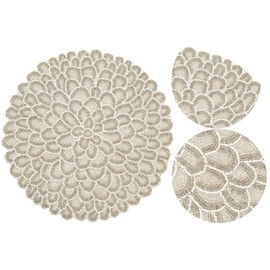 Handmade Round Beaded Placemat for Dining Table - 13 Inches Table Mat for Gathering, Occasional Decoration and Family Parties Celebrations - White/Silver