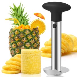 AUBENR Premium Pineapple Corer and Slicer Tool - Sharp Pineapple Cutter with Serrated Tips - Easy to Use and Clean - Stainless Steel Core Remover for Pineapple - Core Fruits with Ease(Black)