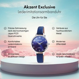 Akzent Exclusive 1900233 Women's Faux Leather Watch with Pin Buckle Analogue Quartz, darkblue, Strap.
