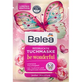 Balea Set of 7 Hair and Skin Care: Cloth Mask Be Wonderful 3 Pieces + Cloth Mask Fruit Peach 2 Pieces + Shampoo Tropical Delight Summer Fragrance, Radiant Shine & Smoothness (2 x 300 ml) 600 ml