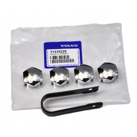 Volvo Lug Nut Protective Cap Kit, 4 Pieces with Installation Tool, OEM Factory Original, Universal Fit (Chromed 31439229)