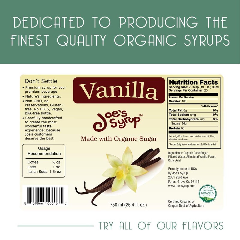Joe’s Syrup, Organic Sugar, All Natural Vanilla Flavor, 750 ml