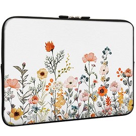 Lapac White Floral Sleeve Bag with Flowers Design 15-15.6 Inch, Water Repellent Neoprene Light Weight Computer Skin Bag, Notebook Carrying Case Cover Bag for 15/15.4/16 Inch MacBook Pro, MacBook Air