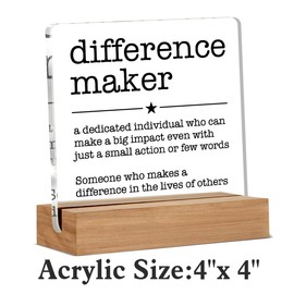 Appreciation Gifts for Leader Boss Mentor Coworker Teacher Difference Maker Gift Difference Maker Definition Clear Desk Decorative Sign Acrylic Sign With Wooden Stand for Desk Table Shelf